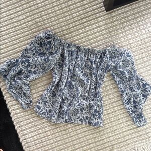 Floral Off-Shoulder Top - Blue Blouse